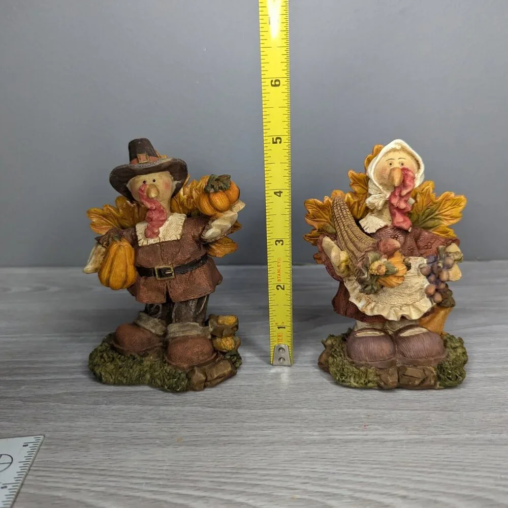 Mr & Mrs Turkey Hand Painted 3D Resin Figurine Holiday Thanksgiving Fall Autumn